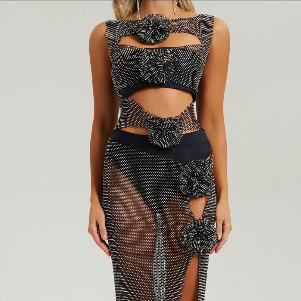 Crystal Metal Mesh Flower Dress Coverup
